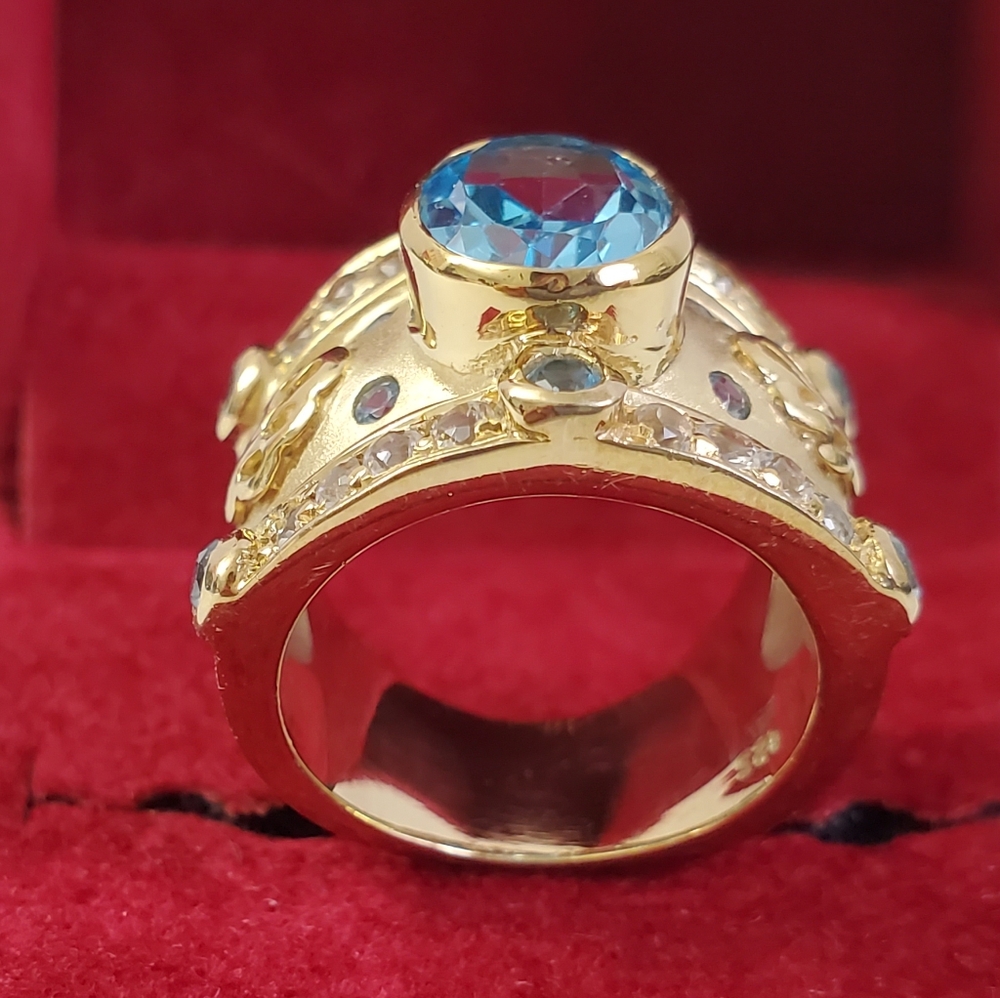 Sterling Silver 925 Gold Swiss Topaz Ring - Picture 6 of 10